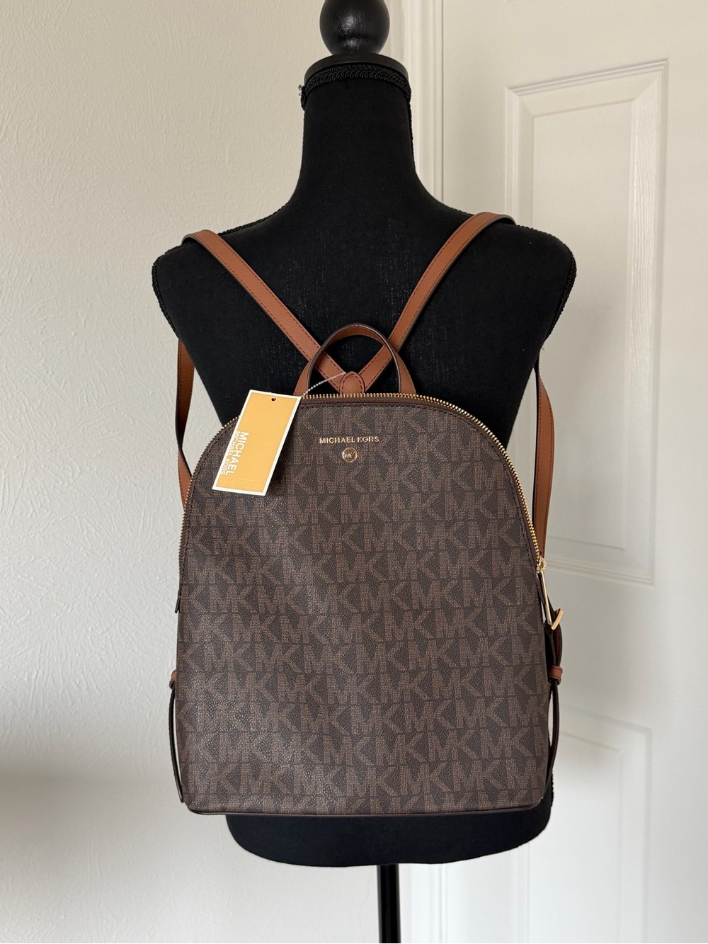 Michael Kors Brown MK Logo Backpack with Tan Trim